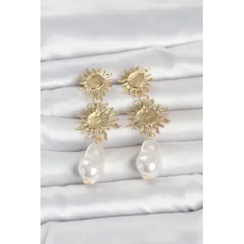 Gold Renk Pirinç Güneş Model Detaylı Kadın Küpe