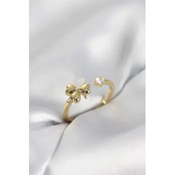 Gold Renk Yonca Model Sedefli Kadın Yüzük