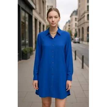 Gömlek Elbise Önden Düğme Detaylı