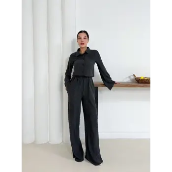 Gömlek yaka kaplama düğmeli takım antrasit st265866