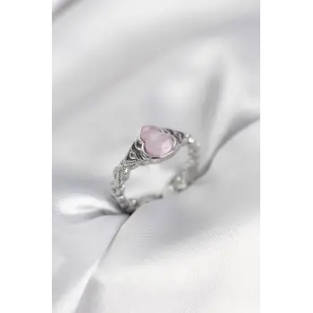 Gümüş Renk Pembe Damla Model Kadın Yüzük