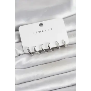 Gümüş Renk Pirinç 3 Çift Kadın Küpe Seti