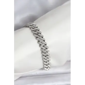 Gümüş Renk Pirinç Cuba Chain Gurmet Bileklik