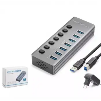 Hadron Hdx7047 Usb Hub 3.0 7-Usb 7-Anahtarlı 5Gbps High Speed 7in1 Gri