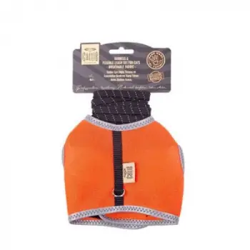 Havalı Dokuma Kedi Göğüs ve Gezdirme Tasması Medium Turuncu 1x25-35 Cm