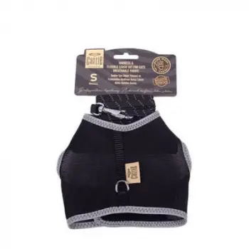 Havalı Dokuma Kedi Göğüs ve Gezdirme Tasması Small Siyah 1x20-30 Cm