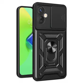 Hot 30 4G Kılıf Pars Lens Yüzüklü Silikon - Siyah