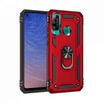 Huawei P40 Lite E Kılıf Sofya Yüzüklü Silikon Kapak - Kırmızı