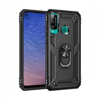 Huawei P40 Lite E Kılıf Sofya Yüzüklü Silikon Kapak - Siyah