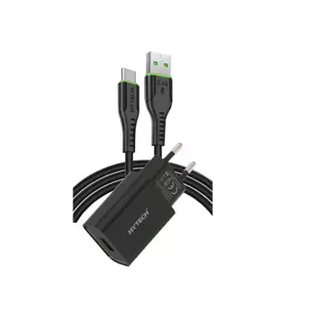Hytech HY-XE26T Type-C Kablolu 2100MA Ev Şarj 11W + 2,4A Siyah Şarj Adaptör Seti