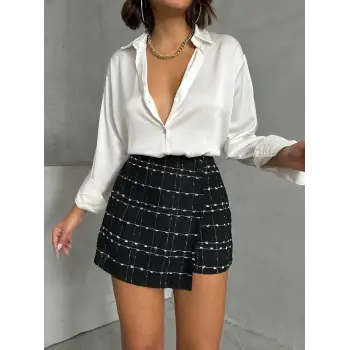 İki düğmeli ch kumaş şort etek siyah h26414