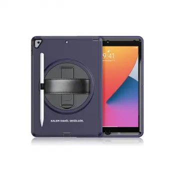 iPad 10.2 (7.nesil) Kılıf Hand Strap Tablet Kılıfı - Lacivert