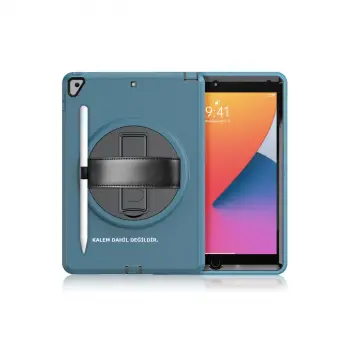 iPad 10.2 (7.nesil) Kılıf Hand Strap Tablet Kılıfı - Turkuaz