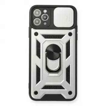 iPhone 11 Pro Kılıf Pars Lens Yüzüklü Silikon - Gümüş