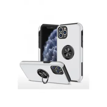 iPhone 11 Pro Max Kılıf Elit Yüzüklü Kapak - Gümüş