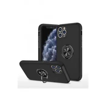 iPhone 11 Pro Max Kılıf Elit Yüzüklü Kapak - Siyah