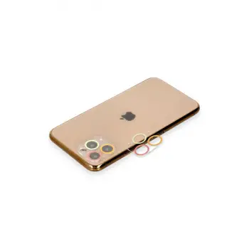 iPhone 11 Pro Max Renkli Kamera Lens Koruma Cam - Turuncu-Kırmızı