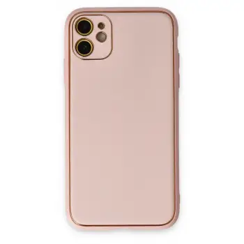 iPhone 12 Kılıf Coco Deri Silikon Kapak - Pudra