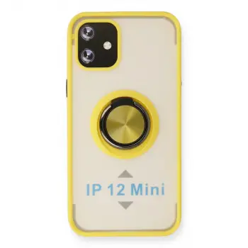 iPhone 12 Mini Kılıf Montreal Yüzüklü Silikon Kapak - Sarı