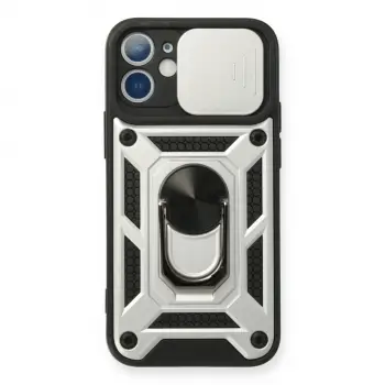 iPhone 12 Mini Kılıf Pars Lens Yüzüklü Silikon - Gümüş