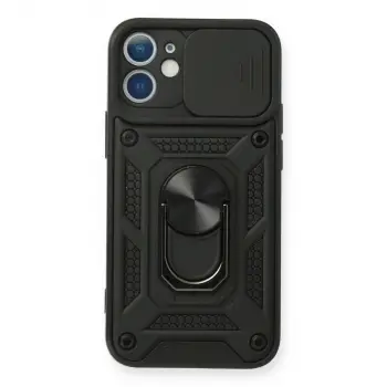 iPhone 12 Mini Kılıf Pars Lens Yüzüklü Silikon - Siyah