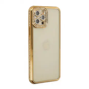 iPhone 12 Pro Kılıf Joke Taşlı Silikon - Gold