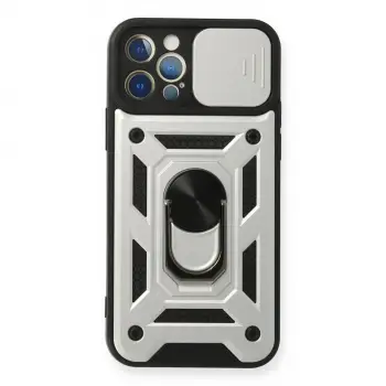 iPhone 12 Pro Kılıf Pars Lens Yüzüklü Silikon - Gümüş