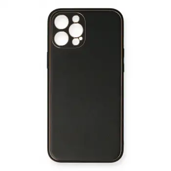 iPhone 12 Pro Max Kılıf Coco Deri Silikon Kapak - Siyah