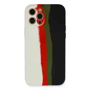 iPhone 12 Pro Max Kılıf Ebruli Lansman Silikon - Beyaz-Siyah