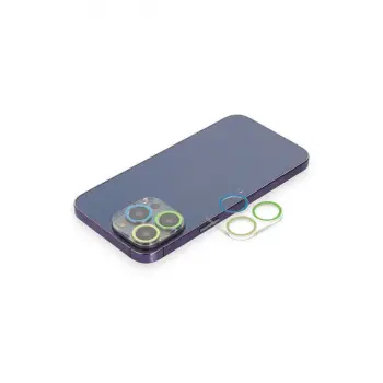 iPhone 12 Pro Max Renkli Kamera Lens Koruma Cam - Yeşil-Sarı