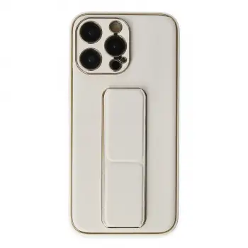 iPhone 13 Pro Kılıf Coco Deri Standlı Kapak - Beyaz
