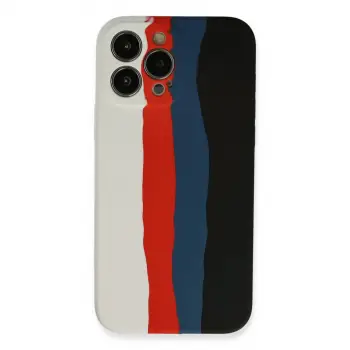 iPhone 13 Pro Kılıf Ebruli Lansman Silikon - Beyaz-Siyah