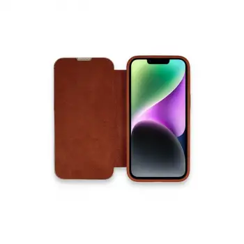 iPhone 14 Pro Max Kılıf Dolpin Kapaklı - Kahverengi