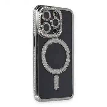 iPhone 14 Pro Max Kılıf Joke Simli Magneticsafe Kılıf - Gri
