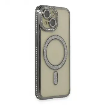 iPhone 15 Kılıf Joke Simli Magneticsafe Kılıf - Gri