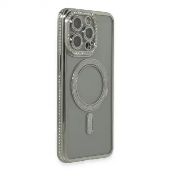 iPhone 15 Pro Kılıf Joke Simli Magneticsafe Kılıf - Gri