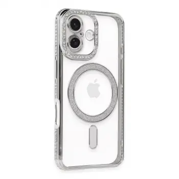 iPhone 16 Kılıf Joke Simli Magneticsafe Kılıf - Gümüş