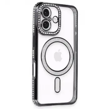 iPhone 16 Kılıf Joke Simli Magneticsafe Kılıf - Siyah