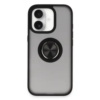 iPhone 16 Kılıf Montreal Yüzüklü Silikon Kapak - Siyah