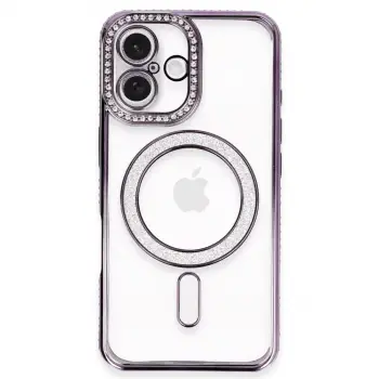 iPhone 16 Plus Kılıf Joke Simli Magneticsafe Kılıf - Derin Mor