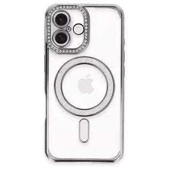 iPhone 16 Plus Kılıf Joke Simli Magneticsafe Kılıf - Gri