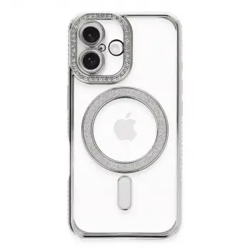 iPhone 16 Plus Kılıf Joke Simli Magneticsafe Kılıf - Gümüş