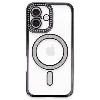 iPhone 16 Plus Kılıf Joke Simli Magneticsafe Kılıf - Siyah