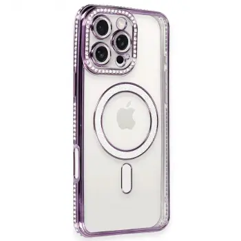 iPhone 16 Pro Kılıf Joke Simli Magneticsafe Kılıf - Derin Mor