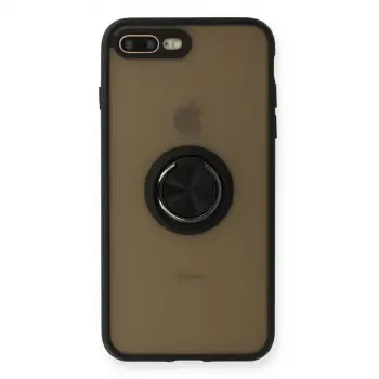 iPhone 7 Plus Kılıf Montreal Yüzüklü Silikon Kapak - Siyah