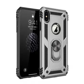 iPhone X Kılıf Sofya Yüzüklü Silikon Kapak - Gümüş