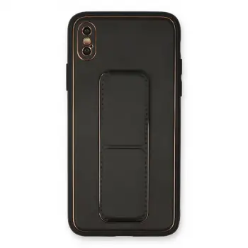 iPhone XS Max Kılıf Coco Deri Standlı Kapak - Siyah