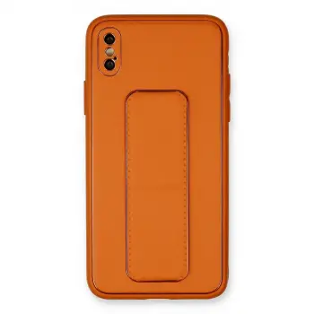 iPhone XS Max Kılıf Coco Deri Standlı Kapak - Turuncu