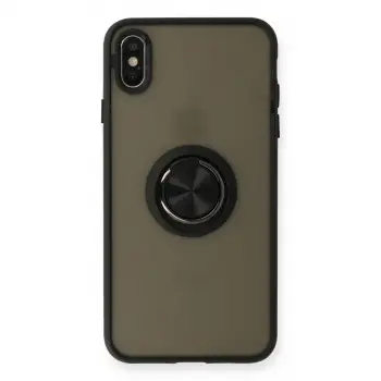 iPhone XS Max Kılıf Montreal Yüzüklü Silikon Kapak - Siyah