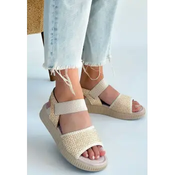 Jake Bej Hasır Cilt Sandalet